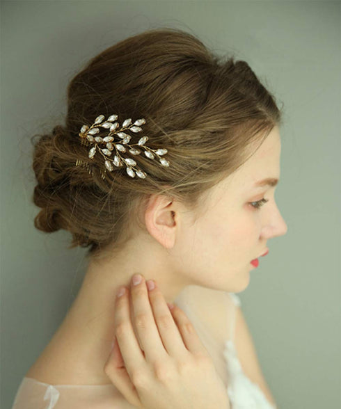 Wedding Bridal Rose Gold Hair Accessories - Crystal Hair Comb, Rhinestone Headpiece (rose gold)