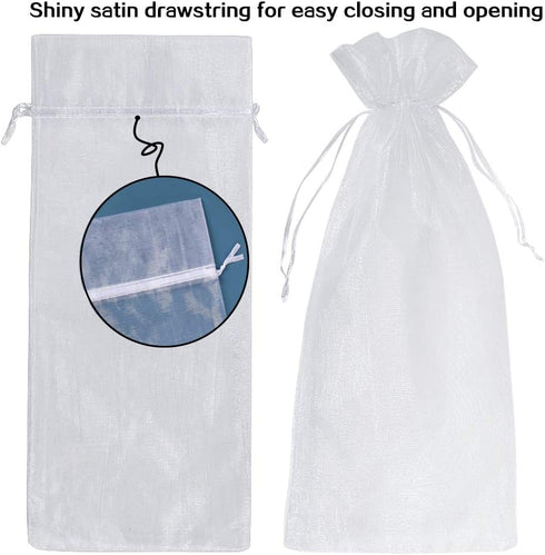 HRX Package 30pcs White Organza Wine Bags - Sheer Mesh Gift Pouches with Drawstring for Christmas