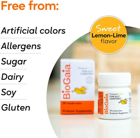 BioGaia Protectis Kids Probiotic for Ages 3+, Eases Digestive Issues, 30 Day Supply, Allergen Free