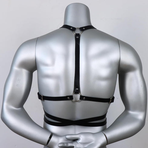 ROIEIIR Mens Leather Restraint Body Harness, Punk Gothic Chest Harness with Adjustable Waist & Shoulder Straps, Fashion