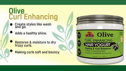 Olive Curl Enhancing Hair Yogurt, Styling & Curl Enhancing for Smooth, Glossy, Frizz-Free Curls, 17 oz