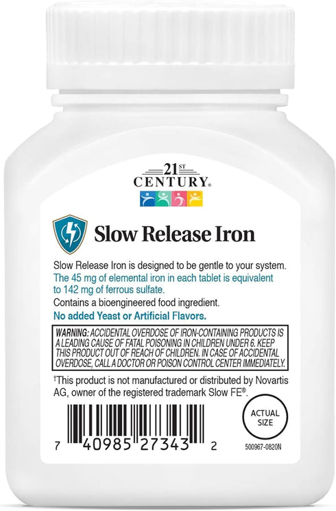 21st Century Iron Tablets, Slow Release, 60 Count, PACK OF 2 - Packaging May Vary