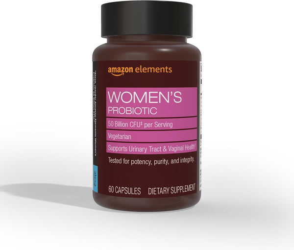 Amazon Elements Women's Probiotic 50 billion CFU per serving, vegetarian, Supports Urinary Track and Vaginal Health
