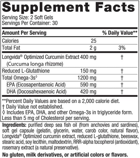 Nordic Naturals Omega Curcumin, Lemon - 60 Soft Gels, 1200 mg Omega-3 + 400 mg Curcumin for Cellular Stress