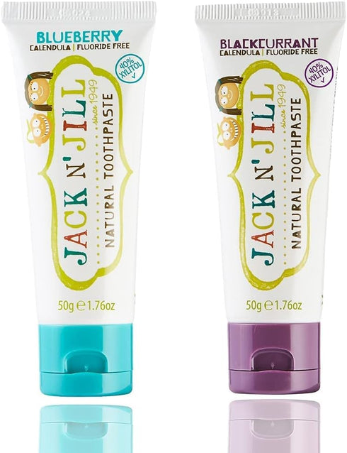 Jack N' Jill Natural Toothpaste for Kids - Fluoride Free, 40% Xylitol, BPA Free - Blueberry & Blackcurrant, 2 Pack,