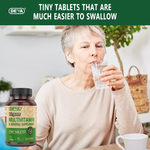 DEVA Tiny Tablets Vegan Multivitamins for Women & Men, 90 Tablets with Iron & Minerals