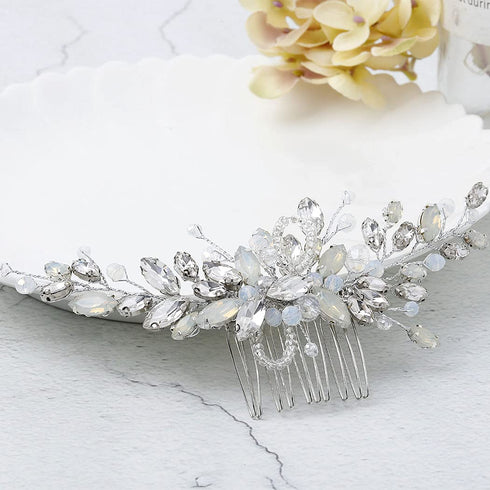 Yean Wedding Hair Comb - Silver Rhinestones Opal Crystal Vintage Bridal Hair Clips Accessories for Brides and