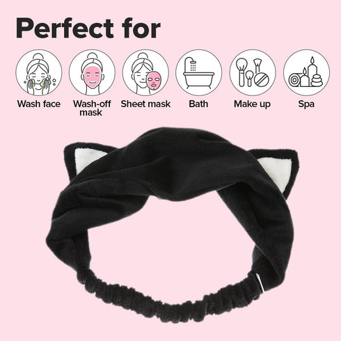 I DEW CARE Face Wash Headband - Black Cat | Adorable Design for Washing & Cleansing, Quick Dry