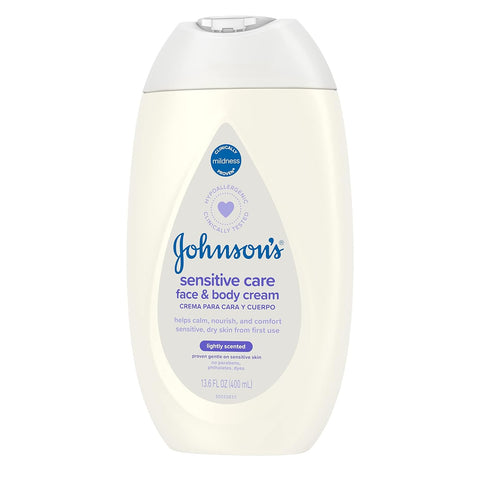 Johnson's Baby Sensitive Care Face & Body Cream, 13.6 fl. oz, Daily Moisturizing for Dry, Sensitive Skin