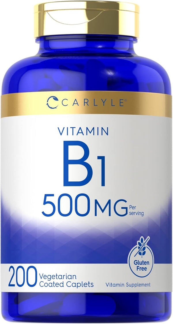 Carlyle Vitamin B1 500mg (Thiamine), 200 Vegetarian Caplets, Non-GMO and Gluten Free Supplement