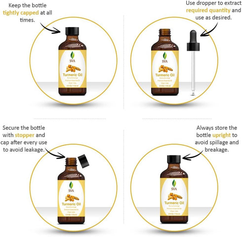 SVA Turmeric Essential Oil – 4 Fl Oz – 100% Natural for Diffuser, Hair Care, Skin Care, Aromatherapy, with Dropper