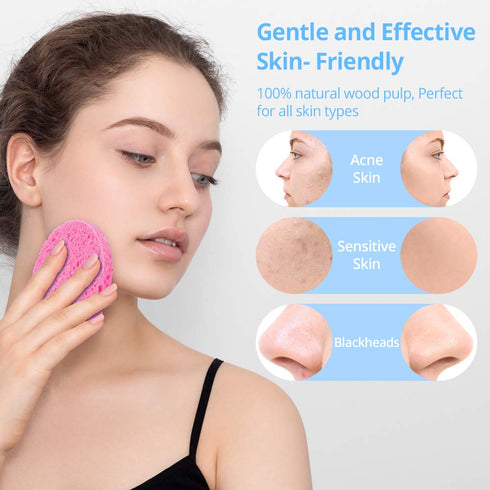 Natural Facial Cleansing Sponges, 20 Count Compressed Reusable Soft Cosmetic Sponges for Makeup Removal