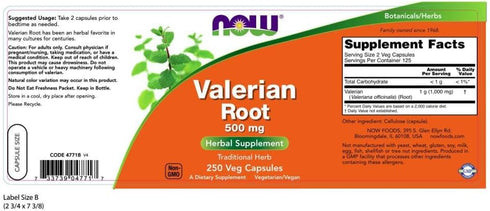 NOW Supplements, Valerian Root (Valeriana officinalis) 500 mg, Herbal Supplement, 250 Veg Capsules