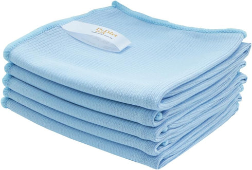 DrDirt Lint-Free Microfiber Glass Cleaning Cloth, Pack of 5 (14x14 inch), Streak-Free Wiping and Polishing