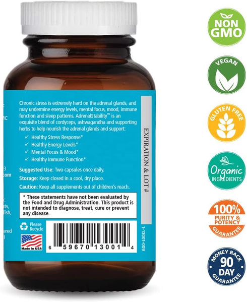 Adrenal Stability by Pure Essence - Adrenal Fatigue Supplement with Ashwagandha, Holy basil, Supports Healthy Stress Response, Energy, Sleep (30 Caps)
