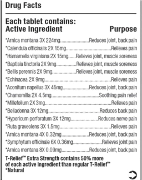 MediNatura T-Relief Extra Strength Arnica, 12 Natural Homeopathic Actives for Joint Muscle Aches, 250 Tablets