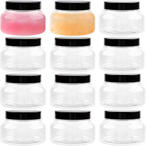 TUZAZO 8 Oz Plastic Container Tuscany Jars, 12 Pack BPA Free Round Clear Cosmetic Containers with Lids