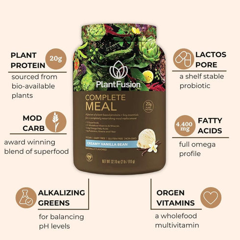PlantFusion Complete Meal Replacement Shake, Vanilla, Plant Based Protein Powder with Superfoods, 1 lb