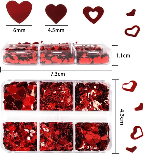 6 Grids Heart Nail Sequins 3D Holographic Nail Glitter Flakes for Valentine's Day Nail Decals for Women