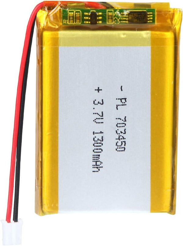 3.7V 1300mAh 703450 Lithium Polymer Ion Rechargeable Li-ion Battery with 2P PH 2.0mm Pitch Connector