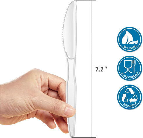 POSATE White Plastic Knives, Heavyweight, 100 Count by POSATE