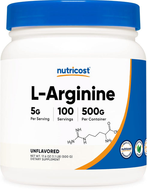 Nutricost L-Arginine Powder, 500 Grams (1.1lbs), 5000mg Per Serving