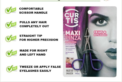 PROFESSIONAL Eyebrow Tweezers with Easy Scissor Handle, Precision Tool for Men/Women, Purple, Made in Mexico