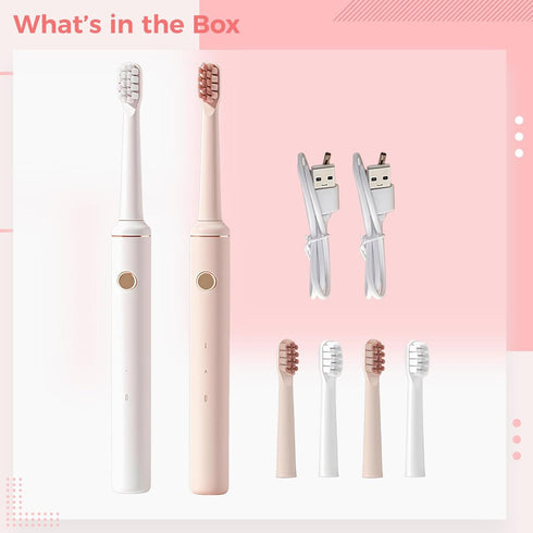Texvora 2 Usb Rechargeable Electric Toothbrush With Brush Heads, Waterproof, For Adults, Stylish Design
