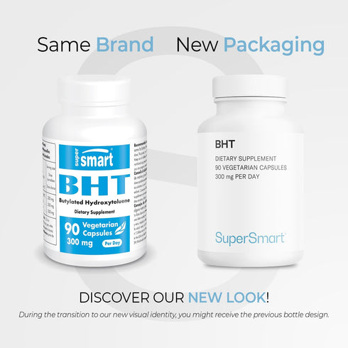 Supersmart BHT Supplement 300mg - Butylated Hydroxytoluene | Non-GMO & Gluten Free - 90 Vegetarian Capsules