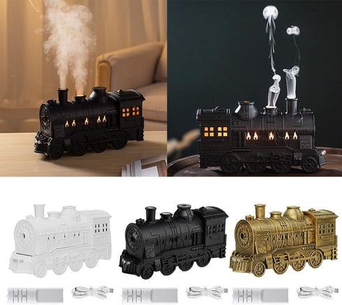 LivGrain 300ml Retro Steam Train Essential Oil Diffuser Humidifier with Lights Quiet Auto Off for Home Office Bedroom