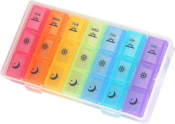 Weekly Pill Organizer 3-Times-A-Day, 7 Day Pill Box with Large Compartments for Vitamins and Supplements