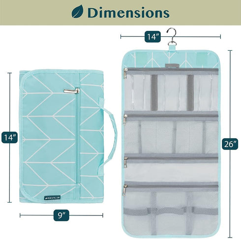 PAVILIA Hanging Toiletry Bag for Women Men, Waterproof Travel Kit Organizer, Roll Up Makeup Bag Accessories (Teal