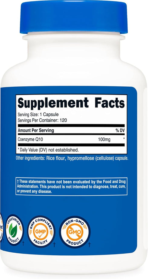 Nutricost CoQ10 100mg, 120 Vegetarian Capsules, High Absorption, Non-GMO, Coenzyme Q10