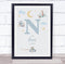 The Card Zoo New Baby Birth Details Nursery Christening Blue Planes Initial N Gift Print