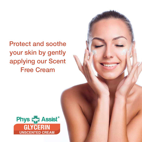 PhysAssist Oncology Glycerin Unscented Moisturizer Cream for Dry Stressed Skin, Fragrance Intolerances after Radiation