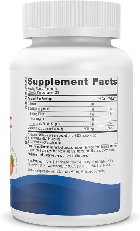 Nordic Naturals Vitamin C Extra Strength Gummies, 60 Gummies, Tangerine Flavor, Low-Sugar Immune Support