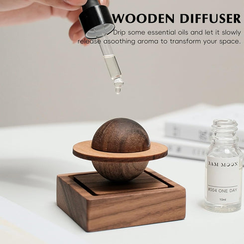 Planet Wooden Essential Oil Diffuser - Walnut Aroma Therapy for Home, Office, Car, Yoga Hall and SPA - Passive Diffuser