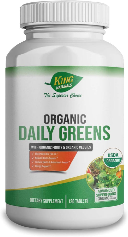 Organic Daily Greens with Organic Fruits & Veggies - USDA Certified, Non-GMO, Vegan Tablets for Immune Health