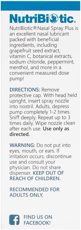 NutriBiotic Nasal Spray Plus, 1 Fl Oz, Nasal Lubricant with GSE, Xylitol & Botanical Extracts