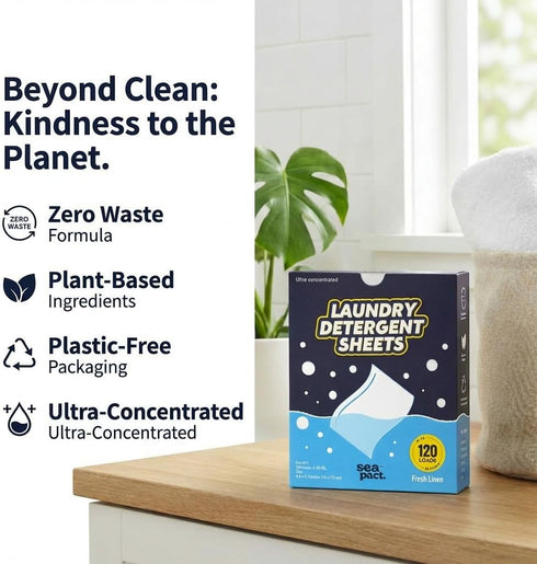 SEAPACT 120 Eco-Friendly Laundry Detergent Sheets - Loads - Fresh Linen Scent - Powerful Cleaning, Dissolves Easily