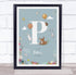 The Card Zoo New Baby Birth Details Christening Nursery Woodland Animals Initial P Gift Print