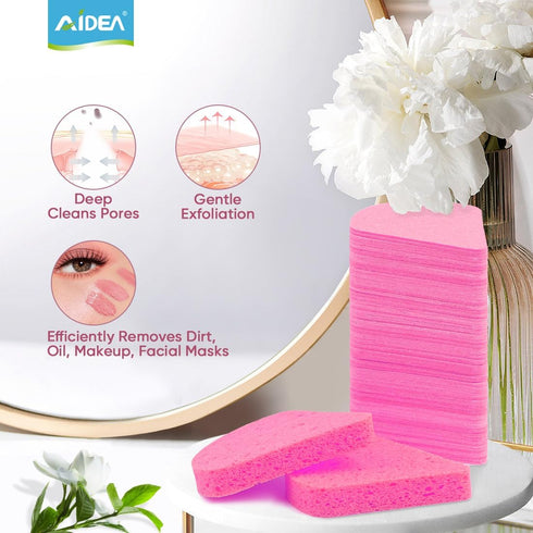 96 Count Compressed Facial Sponges Pink, AIDEA Disposable Face Sponges, Natural Cellulose Cosmetic Spa Sponges