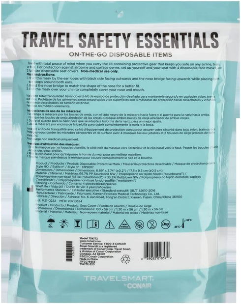 TRAVEL SMART Safety Kit with Seat Covers and Face Masks for Travel