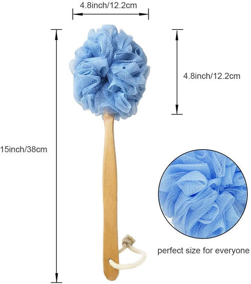 Loofah with Handle - Shower Sponge, Bath Brush, Back Scrubber for Body, PE Soft Mesh Luffa for Men and Women