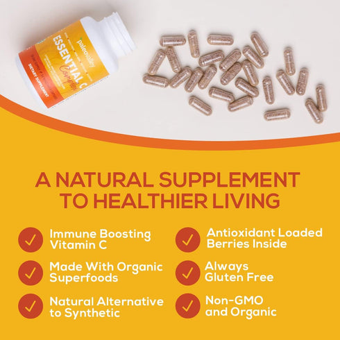 Paleovalley Essential C Complex, Vitamin C Supplement for Immune Support, 450mg, Organic Superfoods, USA Made