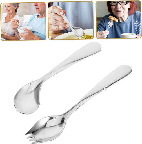 Hemoton 1 Set Elderly Tableware, Angled Grip Spoon, Handicapped Fork Spoon, Disability Aid Utensils, Stainless Steel