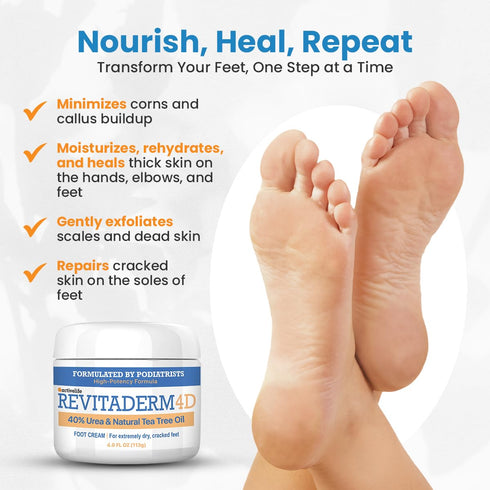 Revitaderm 4D Urea Cream 40 Percent for Feet, Maximum Strength, 4oz, Callus Remover, Free Pumice Stone