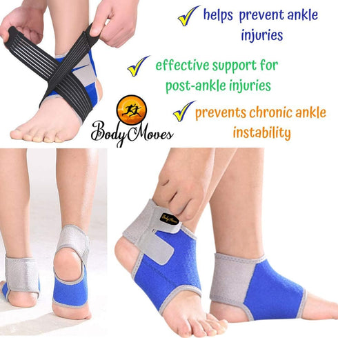 BodyMoves Kid's Ankle Brace Support, PLUS Hot and Cold Ice Pack (Active Blue, MED for Big Kids)