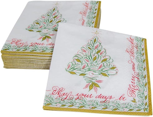 Caspari Christmas Calligraphy Paper Cocktail Napkins, Two Packs of 20