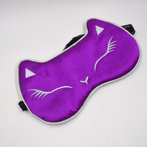 Sun Kea Women Girls Silk Eye Mask, Cute Cat Sleeping Eye Cover for Shift Work Nap Blindfold (Purple)